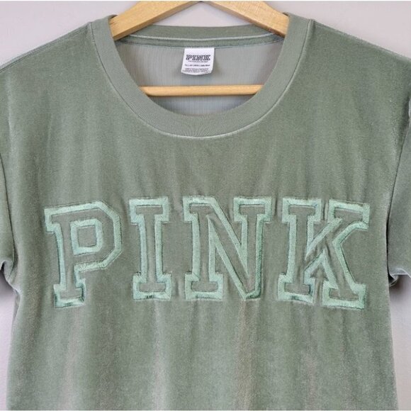 Pink victoria's secret velour short sleeve top green XS - Picture 2 of 8